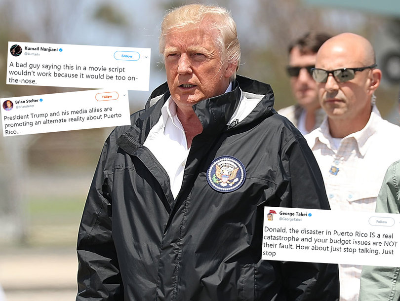 Hollywood and Beyond Bashes Trump for Puerto Rico Visit: 'Just Stop Talking'